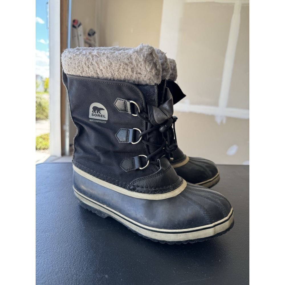 Sorel Boots Mens 6 Yoot Pac Winter Waterproof Black Mid Calf Fur Trim NY1879-010